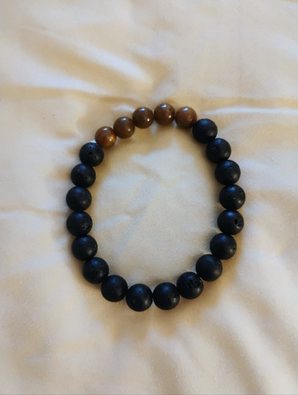 Men's Black Lava Stone and Brown Bead Stretch Bracelet